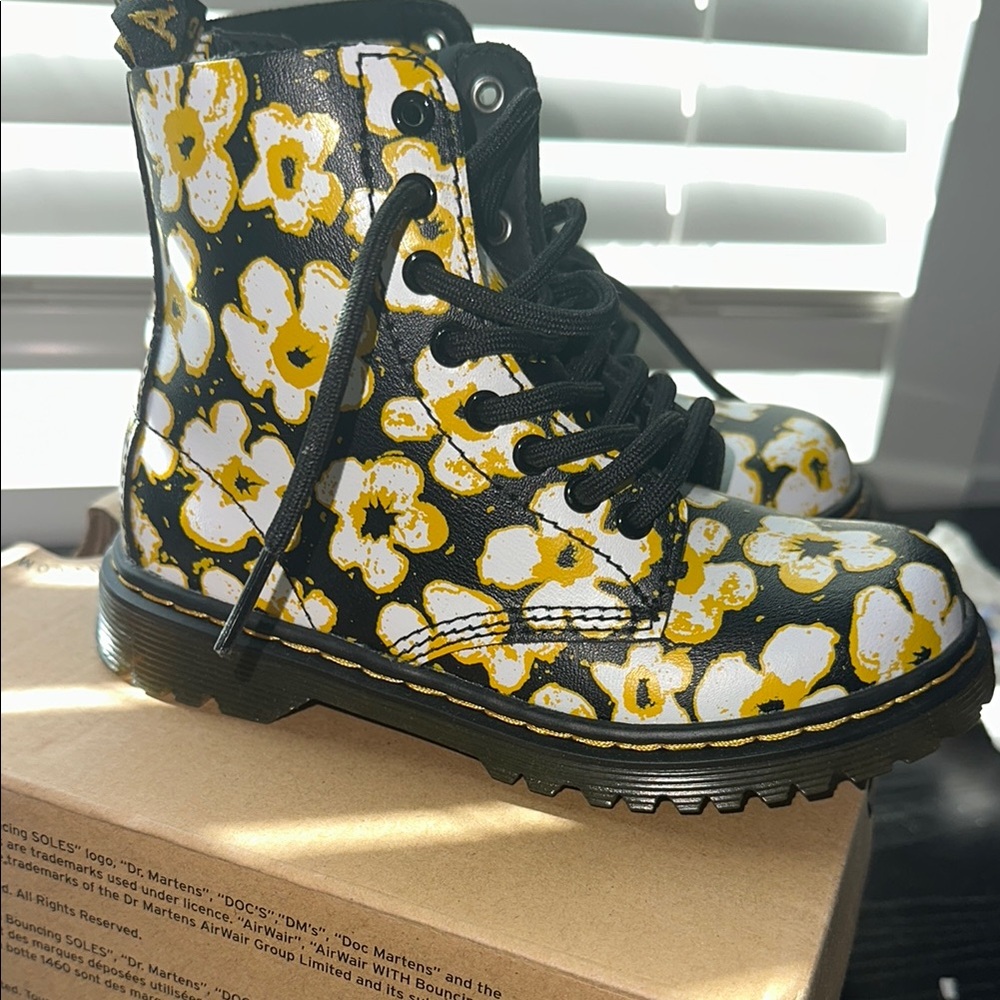 Dr. Martens Floral Boots - Black and Yellow
